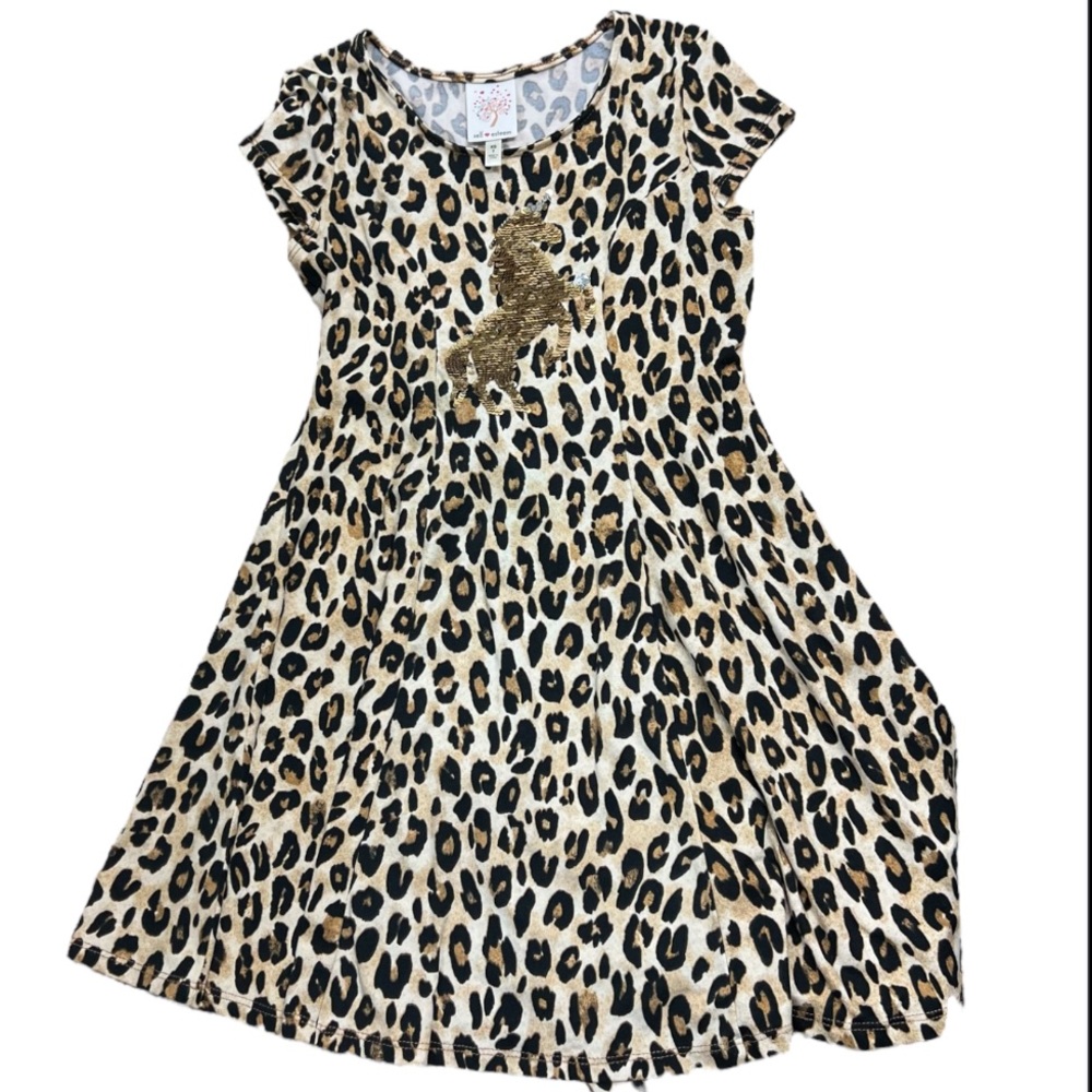 Little girls leopard print unicorn dress